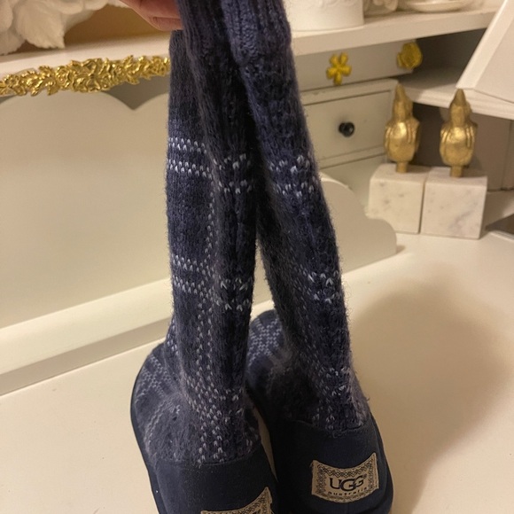 UGG Australia Jasper 1963 Blue Tartan Plaid Knit Pull On Boots Women's Size - Picture 4 of 14